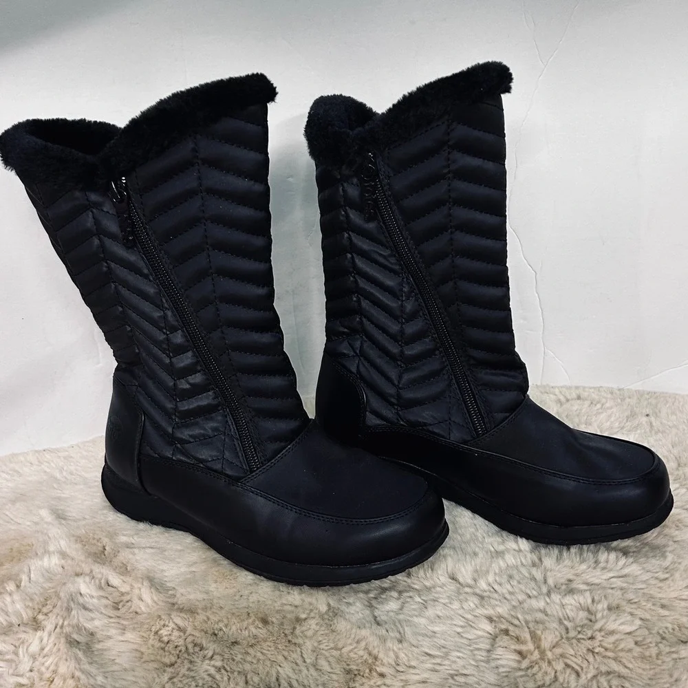 Totes Womens Jodi Black‎ Quilted Waterproof Winter Boots Faux Fur Lined Size 7